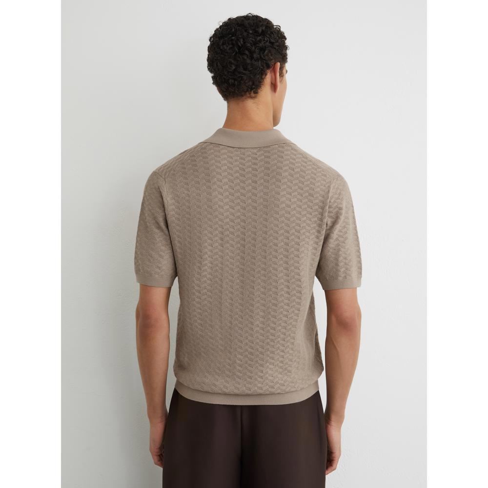 REISS Sol Textured-Knit Open-Collar Polo Shirt